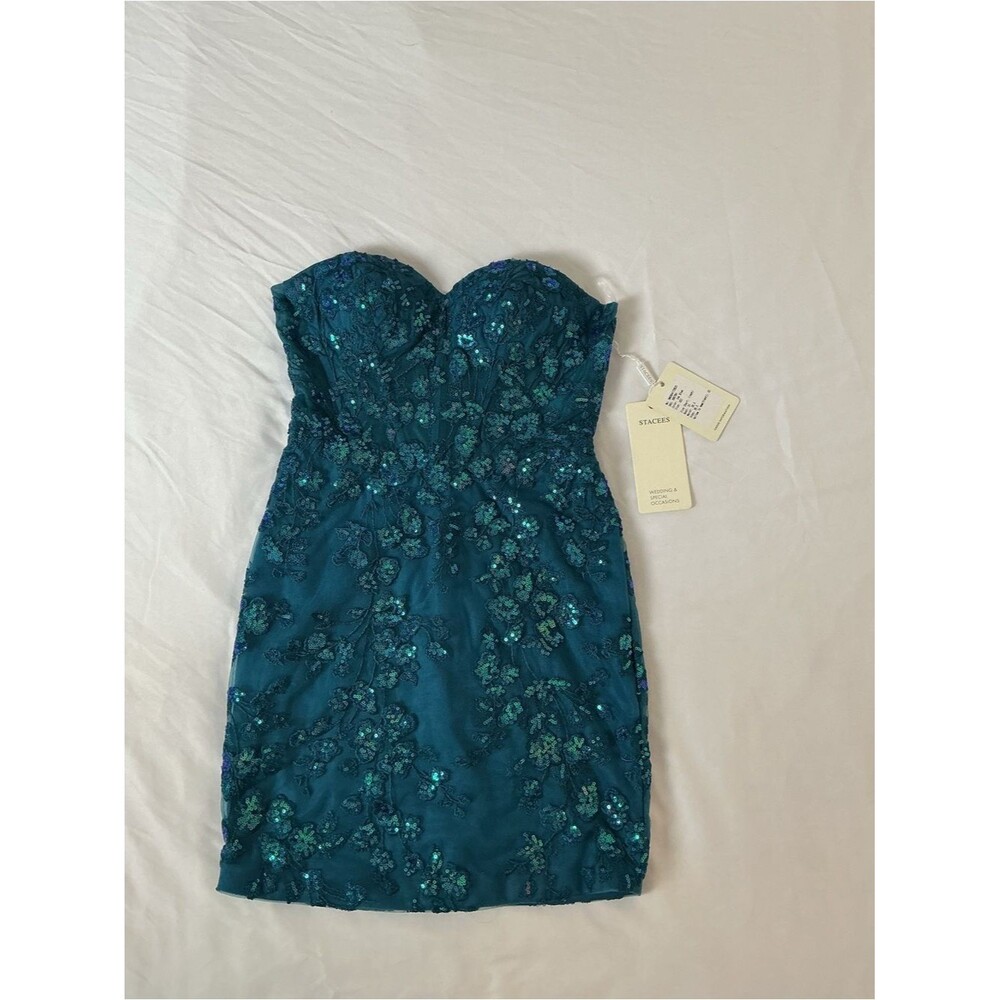 NWT Stacees Ink Blue Sequin Strapless Mini Dress 2